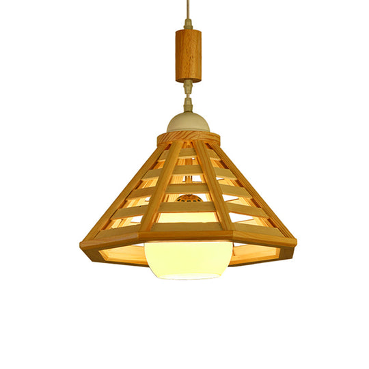 Lampe à suspension moderne en bois avec 1 lumière pour salle à manger de couleur beige