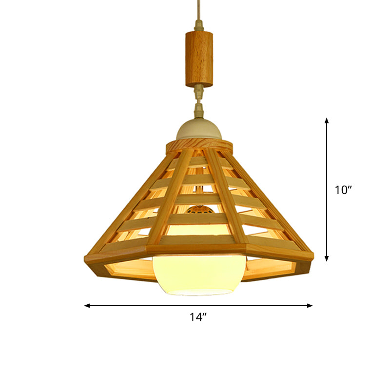 Lampe à suspension moderne en bois avec 1 lumière pour salle à manger de couleur beige