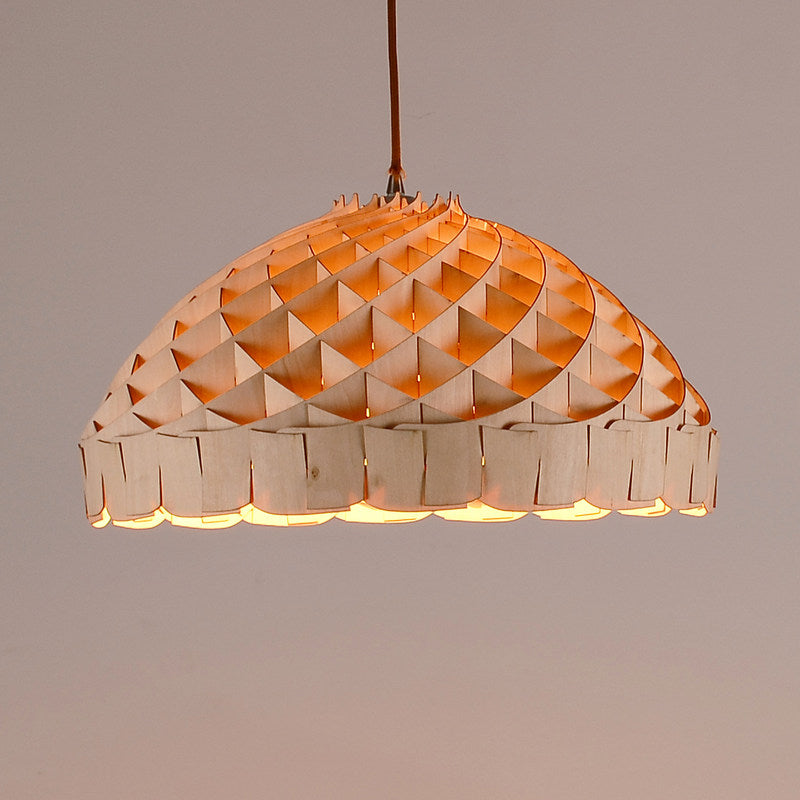 Dome Asian Wood Pendant Lamp With Hand Woven Design And Led Light
