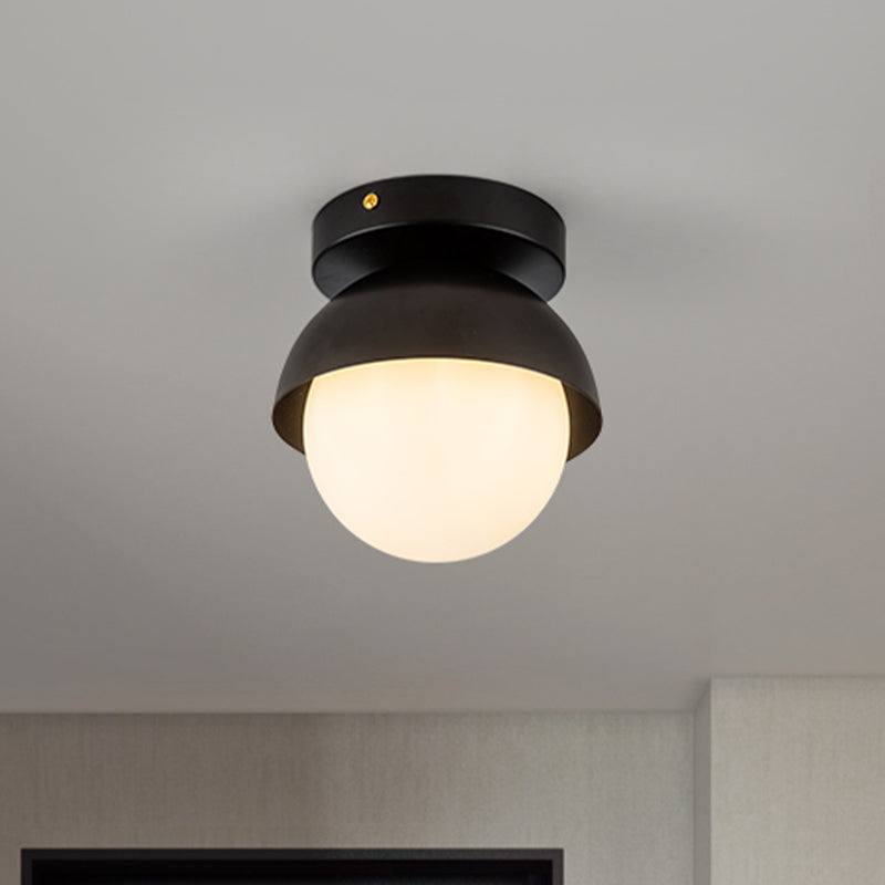 Modern Metal Semicircle Ceiling Mounted Light: Black/Gold Finish Flushmount Lamp for Foyer