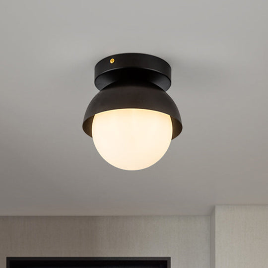 Modern Metal Semicircle Ceiling Mounted Light: Black/Gold Finish Flushmount Lamp for Foyer