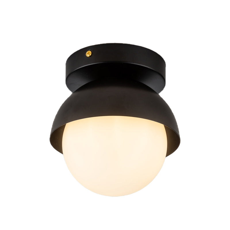 Modern Metal Semicircle Ceiling Mounted Light: Black/Gold Finish Flushmount Lamp for Foyer