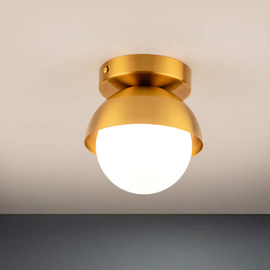 Modern Metal Semicircle Ceiling Mounted Light: Black/Gold Finish Flushmount Lamp for Foyer