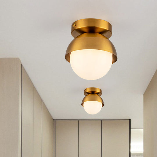 Modern Metal Semicircle Ceiling Mounted Light: Black/Gold Finish Flushmount Lamp for Foyer