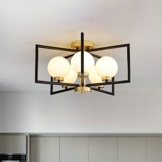 Modern 5-Head Black and Gold Flush Mount Lighting for Living Room