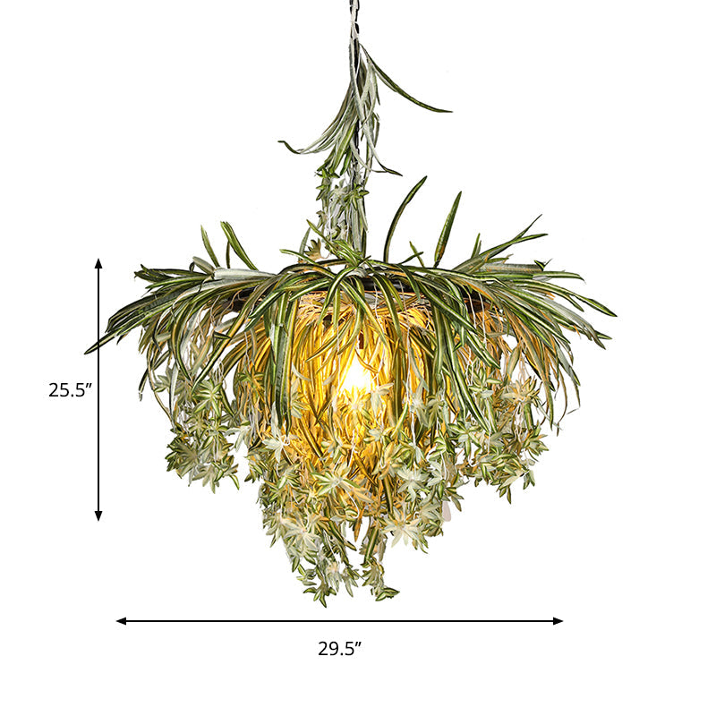 Suspension en métal vert avec décor de plantes artificielles – Kit de plafonnier rond Loft