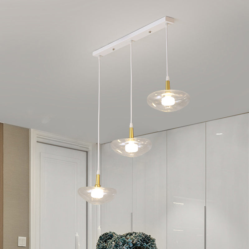 Vintage Clear Glass Chandelier: Oval Multi Light - 3 Bulb Pendant Lamp for Dining Room with Canopy Options