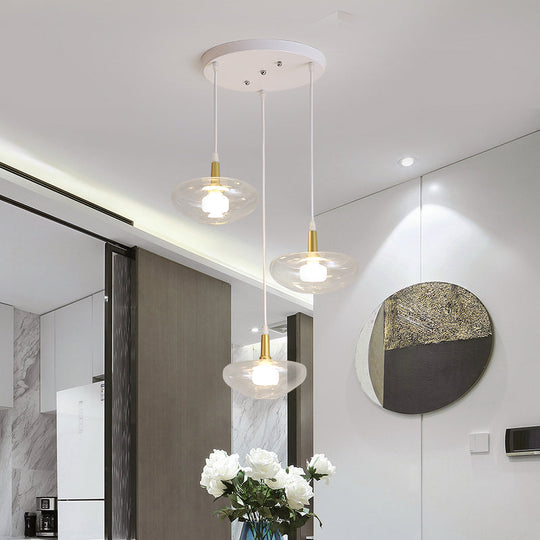 Vintage Oval Clear Glass Chandelier - Elegant Dining Room Pendant Lamp With 3 Bulbs And Stylish