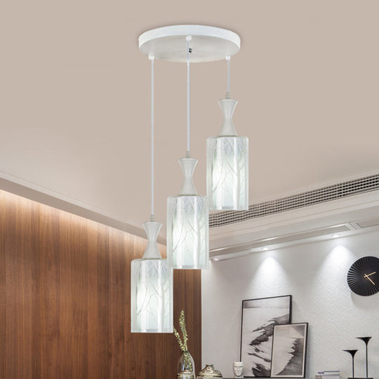 Contemporary White Pendant Lamp With 3-Cylinder Glass Shades - Perfect For Dining Rooms