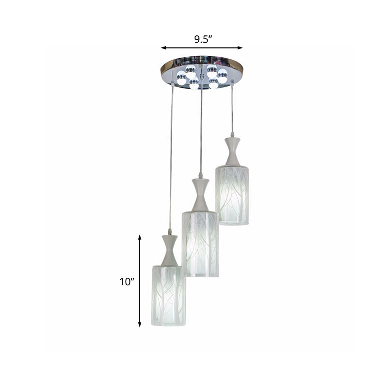 Contemporary White Pendant Lamp with Patterned Glass Shade - 3-Head Multifunctional Ceiling Light for Dining Room