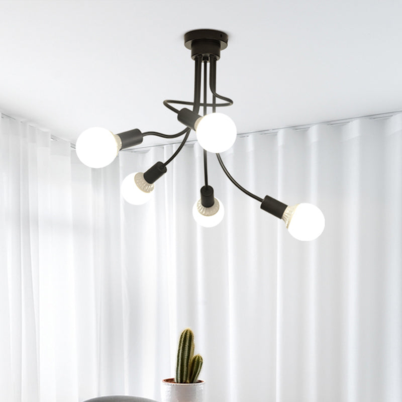 Plafonnier semi-encastré minimaliste à bras incurvé noir, 3/5 ampoules, plafonnier encastré en fer