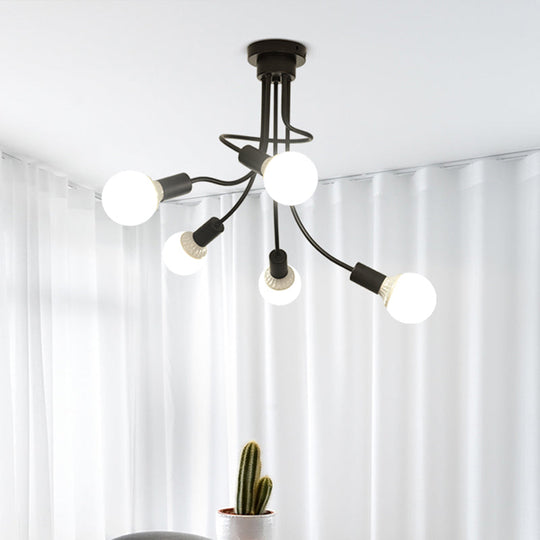 Plafonnier semi-encastré minimaliste à bras incurvé noir, 3/5 ampoules, plafonnier encastré en fer