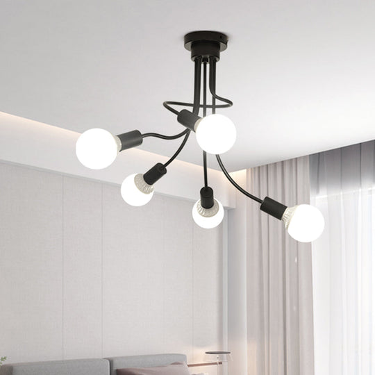 Plafonnier semi-encastré minimaliste à bras incurvé noir, 3/5 ampoules, plafonnier encastré en fer