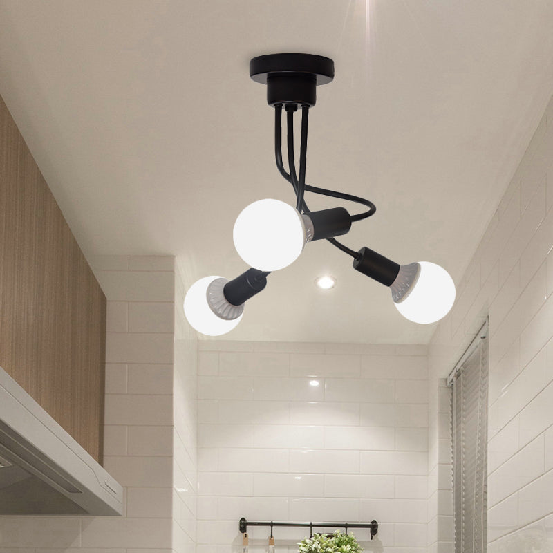 Plafonnier semi-encastré minimaliste à bras incurvé noir, 3/5 ampoules, plafonnier encastré en fer