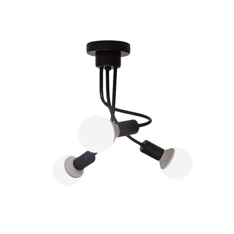 Plafonnier semi-encastré minimaliste à bras incurvé noir, 3/5 ampoules, plafonnier encastré en fer