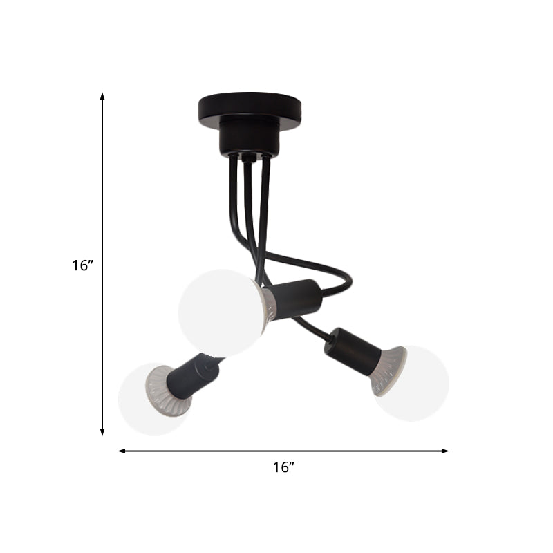 Plafonnier semi-encastré minimaliste à bras incurvé noir, 3/5 ampoules, plafonnier encastré en fer