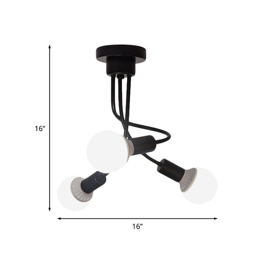 Plafonnier semi-encastré minimaliste à bras incurvé noir, 3/5 ampoules, plafonnier encastré en fer