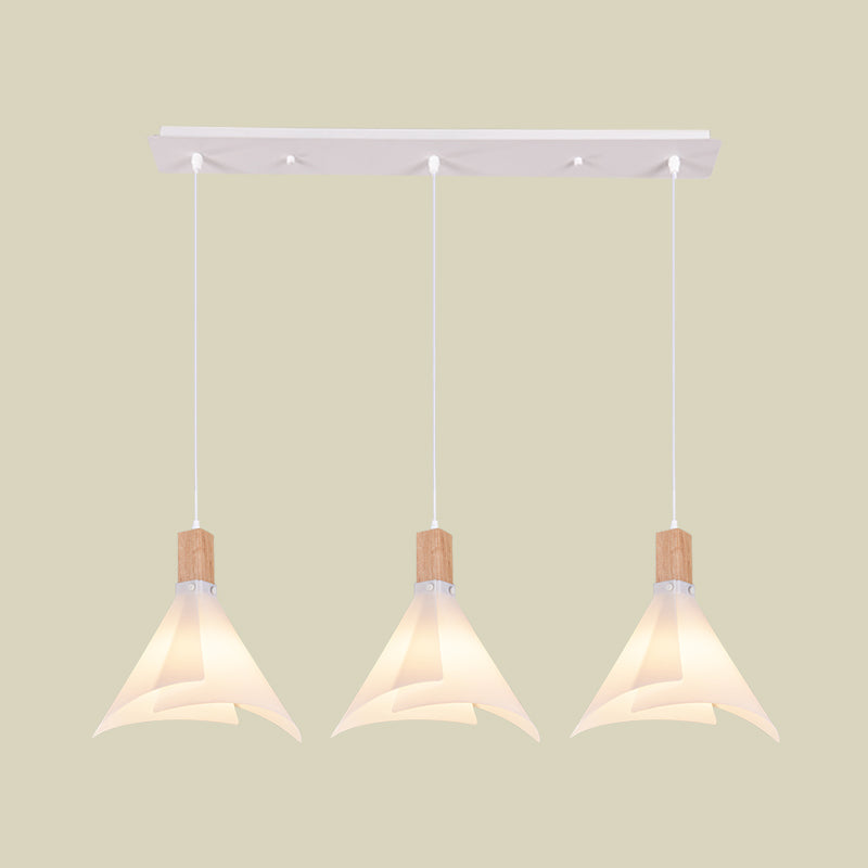 Modern Acrylic Pendant Light With 3 White Conical Heads For Living Room