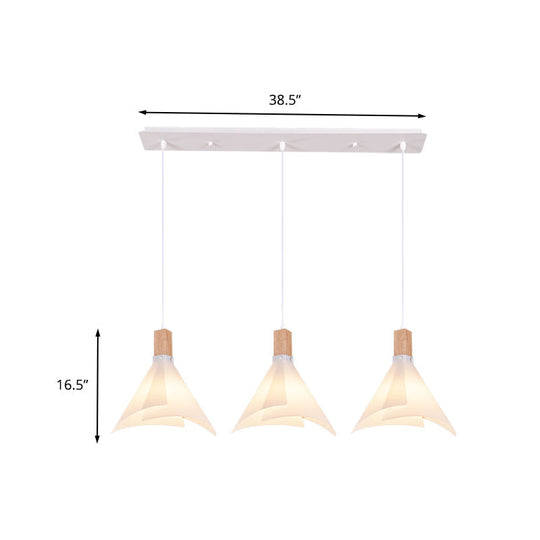 Modern Acrylic Pendant Light With 3 White Conical Heads For Living Room