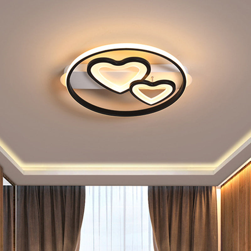 Acrylic Loving Hearts Led Flush Mount Ceiling Lamp - Simplicity 18/21.5 Wide Gold/Black/White Ring