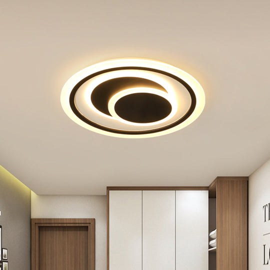 Simplicity LED Flush Mount Ceiling Light Fixture with Acrylic Shade - Black, 3 Rings - 16.5"/20.5" Wide - Perfect for Bedroom