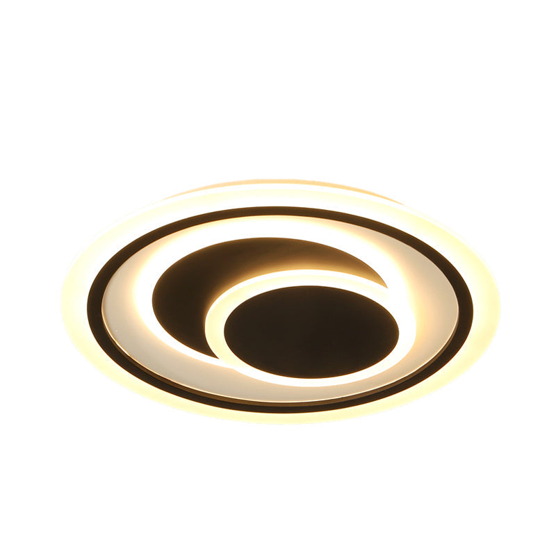 Simplicity LED Flush Mount Ceiling Light Fixture with Acrylic Shade - Black, 3 Rings - 16.5"/20.5" Wide - Perfect for Bedroom