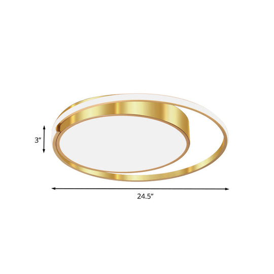 Modern Metal Drum LED Ceiling Fixture Gold Flush Light with Ring Design - Ideal for Bedroom