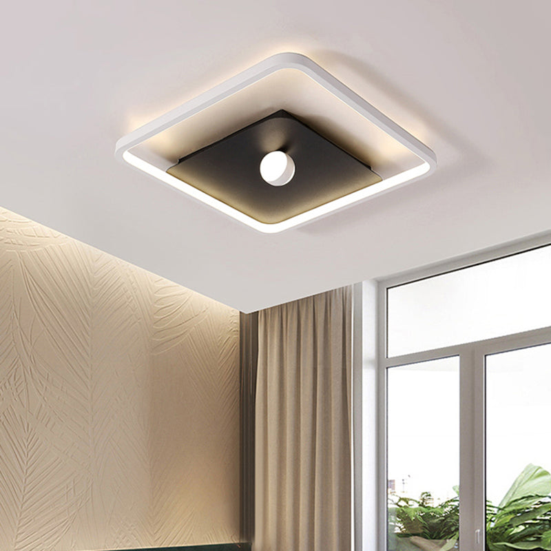 Contemporary LED Square Flush Mount Ceiling Light in Black and White