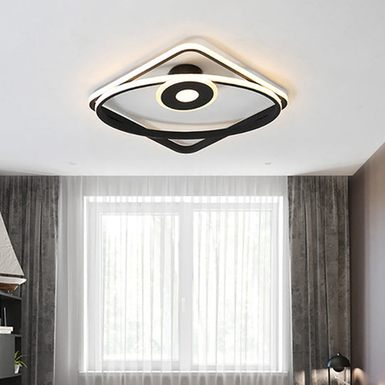LED Geometric Flush Mount Ceiling Light Fixture in Contemporary White/Black with Acrylic Shade