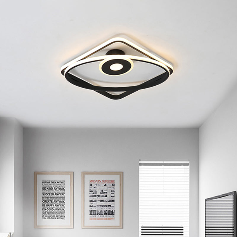 LED Geometric Flush Mount Ceiling Light Fixture in Contemporary White/Black with Acrylic Shade
