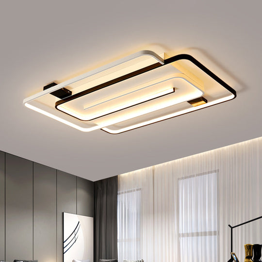 Interlaced Rectangle LED Ceiling Light with Acrylic Shade - Contemporary Black and White Flush Mount