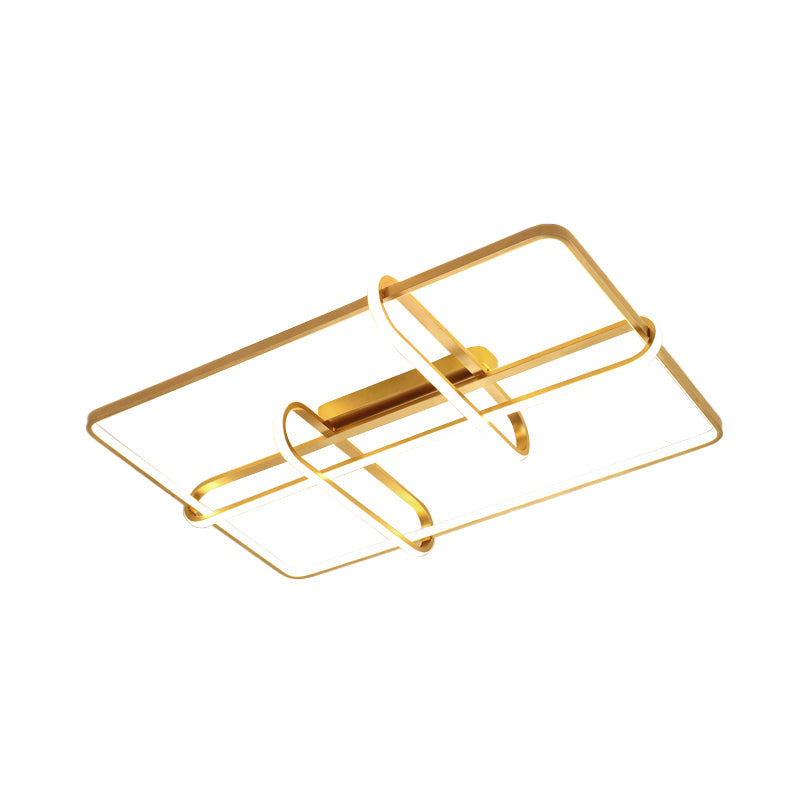 Minimalist Gold LED Ceiling Light with Acrylic Rectangle Frame and Oblong Design - Ideal for Living Room Flush Mounting