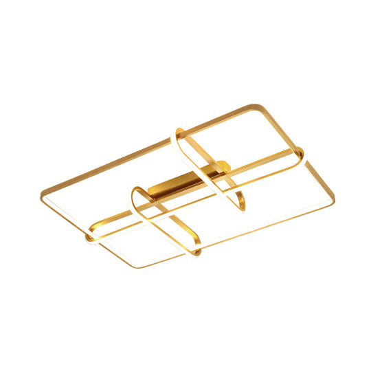 Minimalist Gold LED Ceiling Light with Acrylic Rectangle Frame and Oblong Design - Ideal for Living Room Flush Mounting