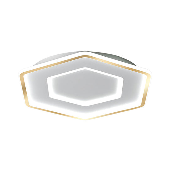 Modernist Hexagon Flush Pendant Ceiling Light in White/Gold, Acrylic LED, 16.5"/20.5" Wide