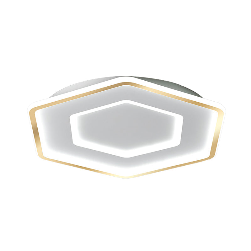 Modernist Hexagon Flush Pendant Ceiling Light In White/Gold Acrylic Led 16.5/20.5 Wide