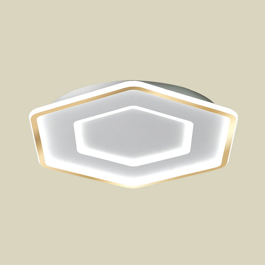 Modernist Hexagon Flush Pendant Ceiling Light In White/Gold Acrylic Led 16.5/20.5 Wide