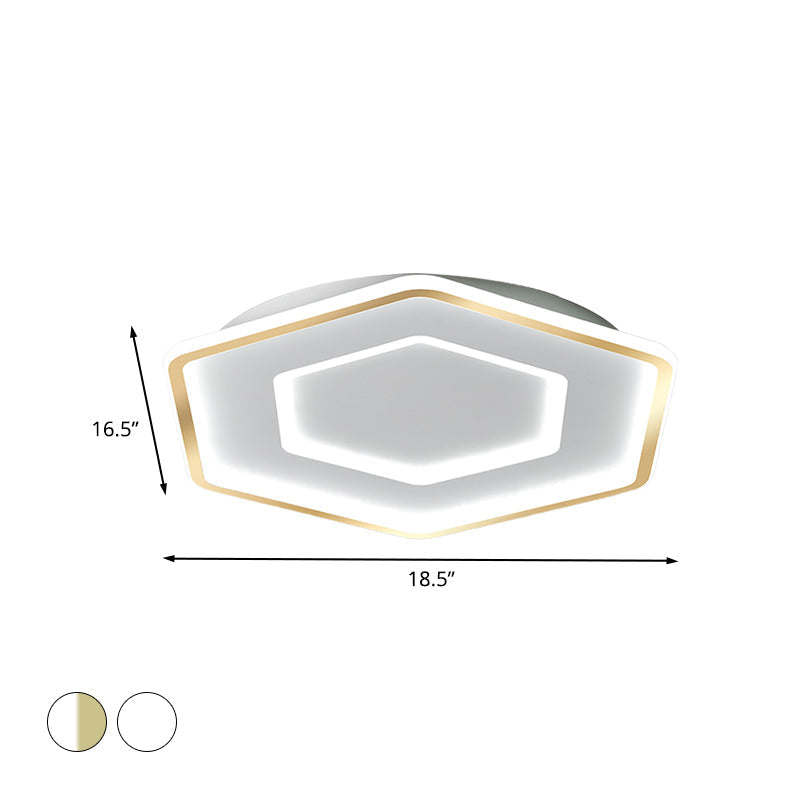 Modernist Hexagon Flush Pendant Ceiling Light In White/Gold Acrylic Led 16.5/20.5 Wide