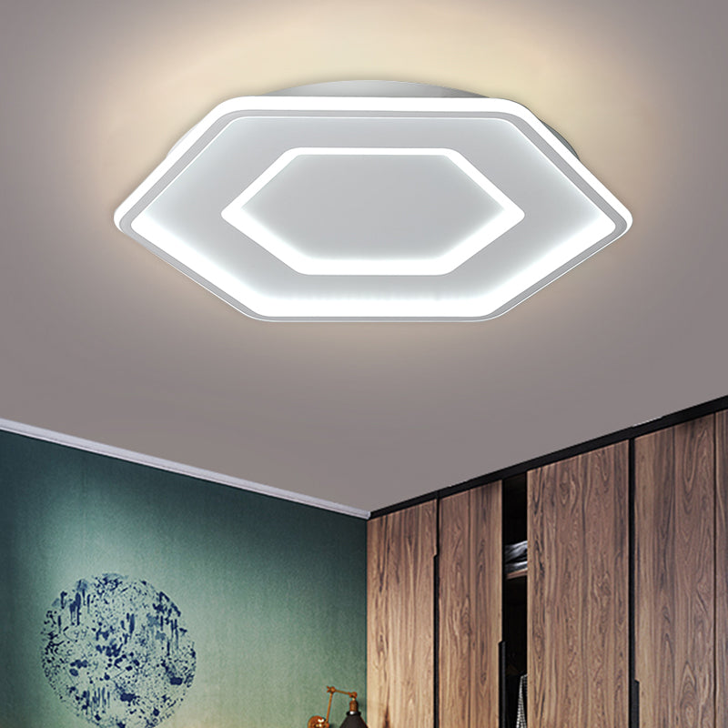 Modernist Hexagon Flush Pendant Ceiling Light in White/Gold, Acrylic LED, 16.5"/20.5" Wide