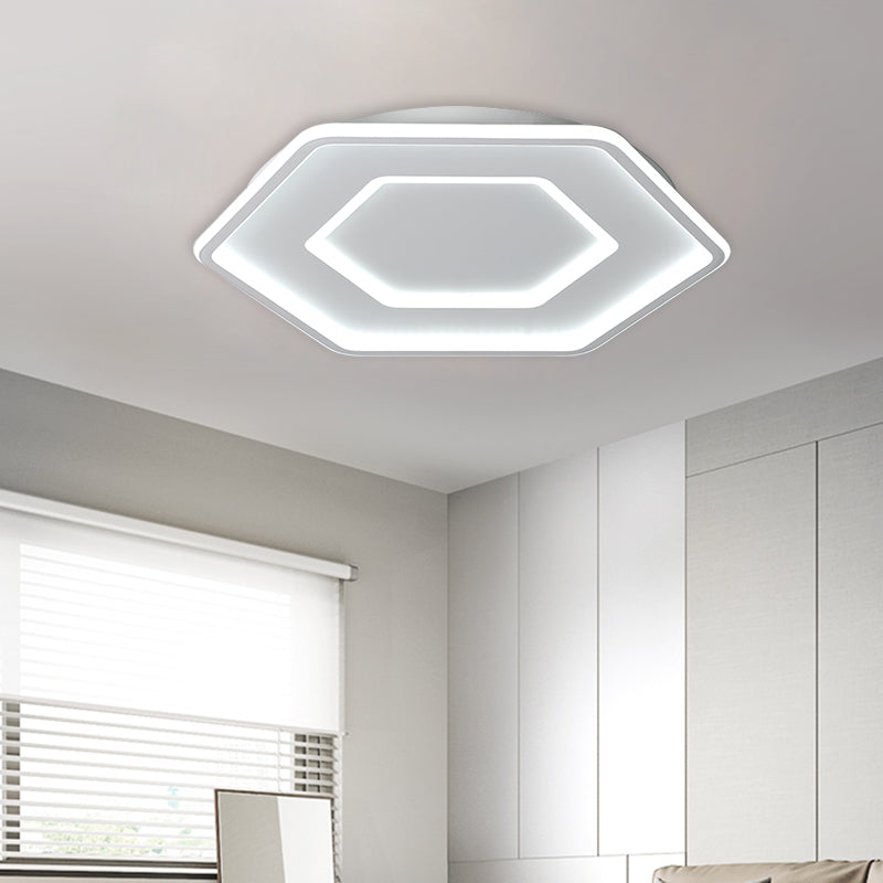 Modernist Hexagon Flush Pendant Ceiling Light in White/Gold, Acrylic LED, 16.5"/20.5" Wide