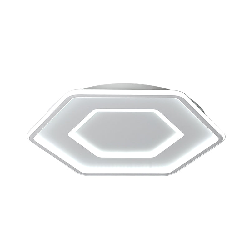 Modernist Hexagon Flush Pendant Ceiling Light In White/Gold Acrylic Led 16.5/20.5 Wide