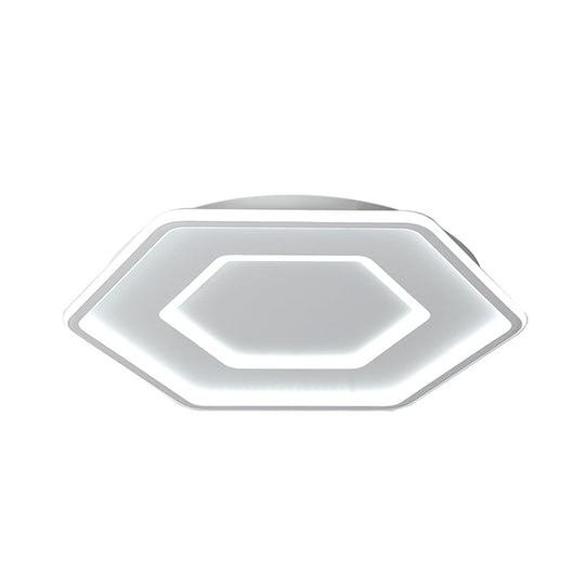 Modernist Hexagon Flush Pendant Ceiling Light In White/Gold Acrylic Led 16.5/20.5 Wide