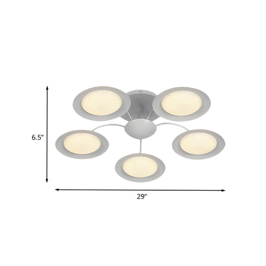 Contemporary 5-Head Radial White Led Semi Flush Mount Light With Acrylic Shade