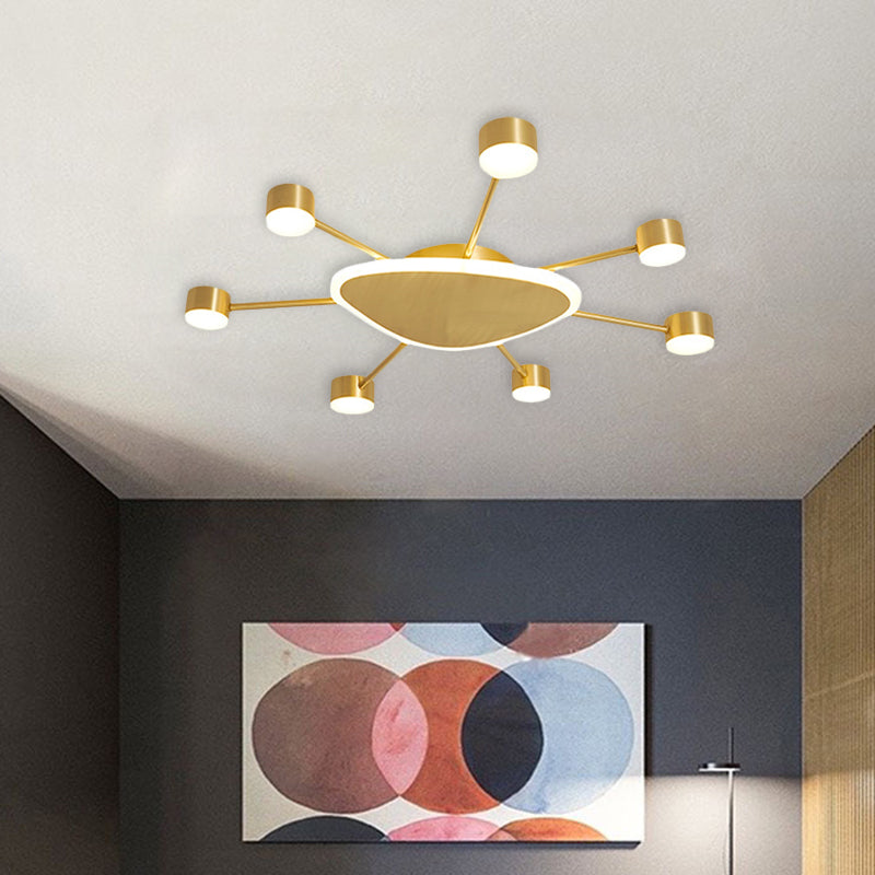 Modern Metal Brass Starburst LED Ceiling Light - Triangular 14"/24.5" Wide Flush Mount with Drum Design