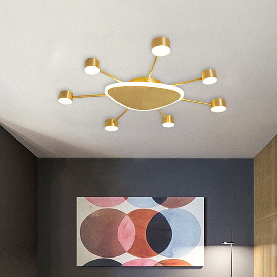 Modern Metal Brass Starburst LED Ceiling Light - Triangular 14"/24.5" Wide Flush Mount with Drum Design