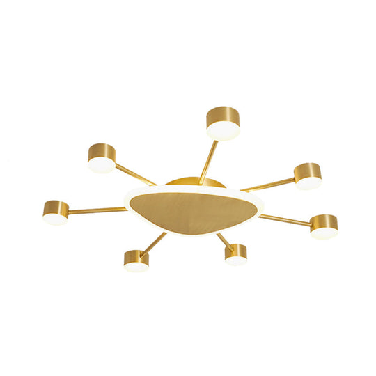 Modern Metal Brass Starburst LED Ceiling Light - Triangular 14"/24.5" Wide Flush Mount with Drum Design