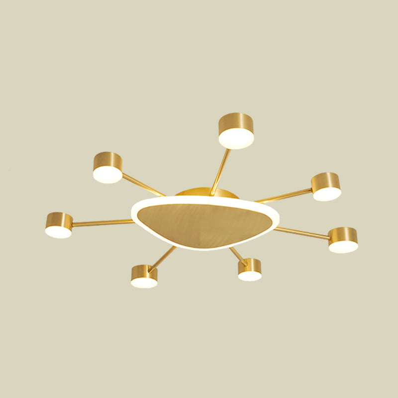 Modern Metal Brass Starburst LED Ceiling Light - Triangular 14"/24.5" Wide Flush Mount with Drum Design