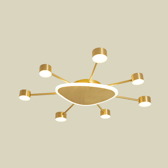 Modern Metal Brass Starburst LED Ceiling Light - Triangular 14"/24.5" Wide Flush Mount with Drum Design