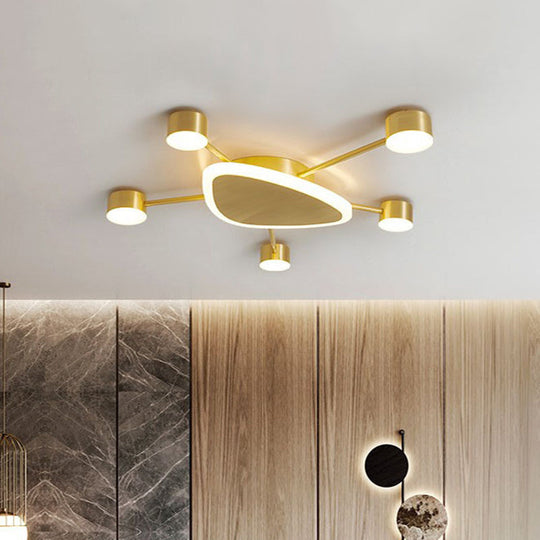 Modern Metal Brass Starburst LED Ceiling Light - Triangular 14"/24.5" Wide Flush Mount with Drum Design