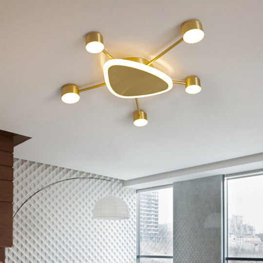 Modern Metal Brass Starburst LED Ceiling Light - Triangular 14"/24.5" Wide Flush Mount with Drum Design