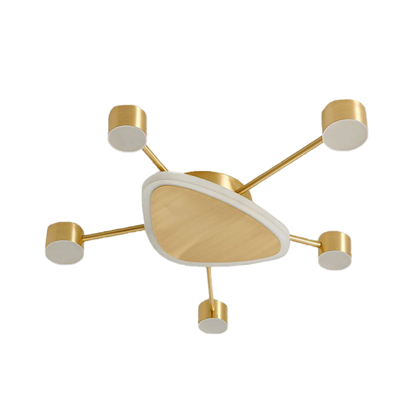 Modern Metal Brass Starburst LED Ceiling Light - Triangular 14"/24.5" Wide Flush Mount with Drum Design